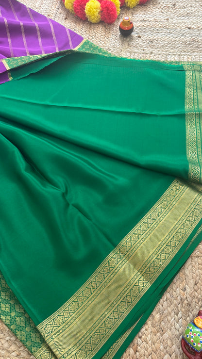 Pure Mysore Silk | Bespoke - HnH Brocade Purple n Green - Mysuru - 05