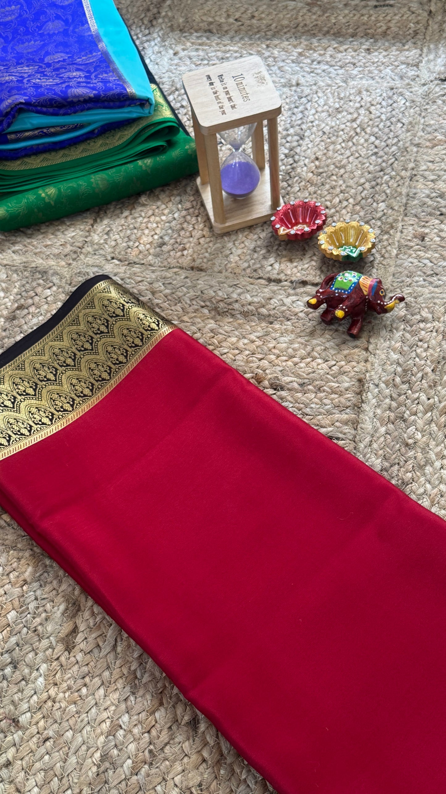 Pure Mysore Silk Saree - Half and Half Brocade - Red and Black