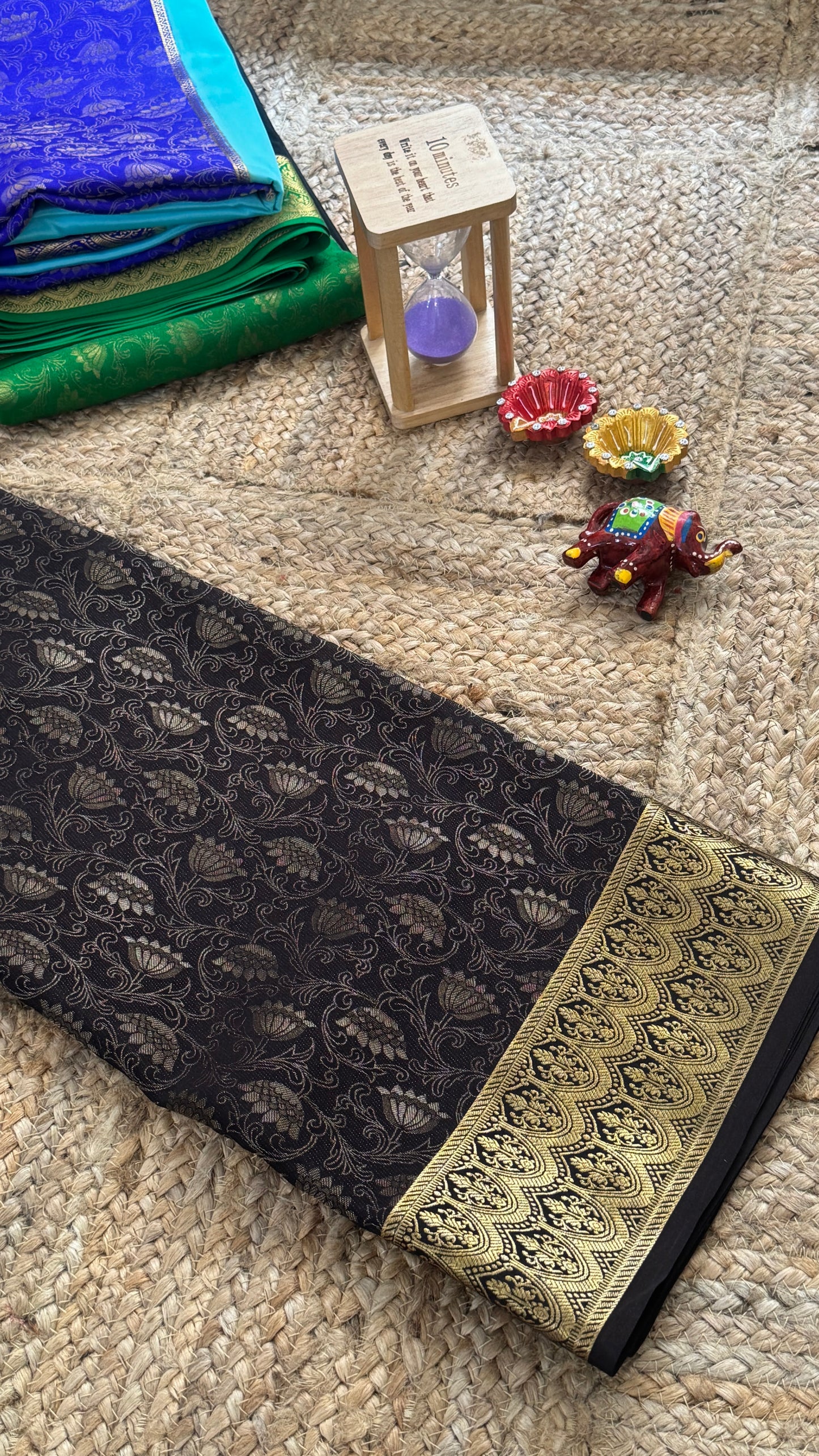 Pure Mysore Silk Saree - Half and Half Brocade - Red and Black