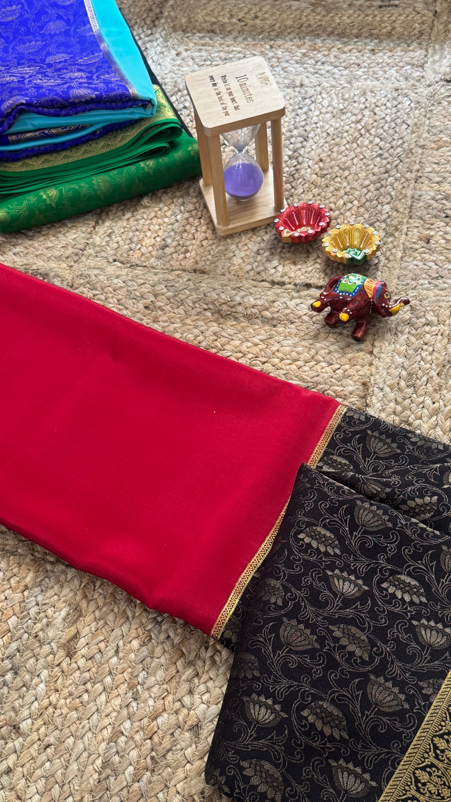 Pure Mysore Silk Saree - Half and Half Brocade - Red and Black