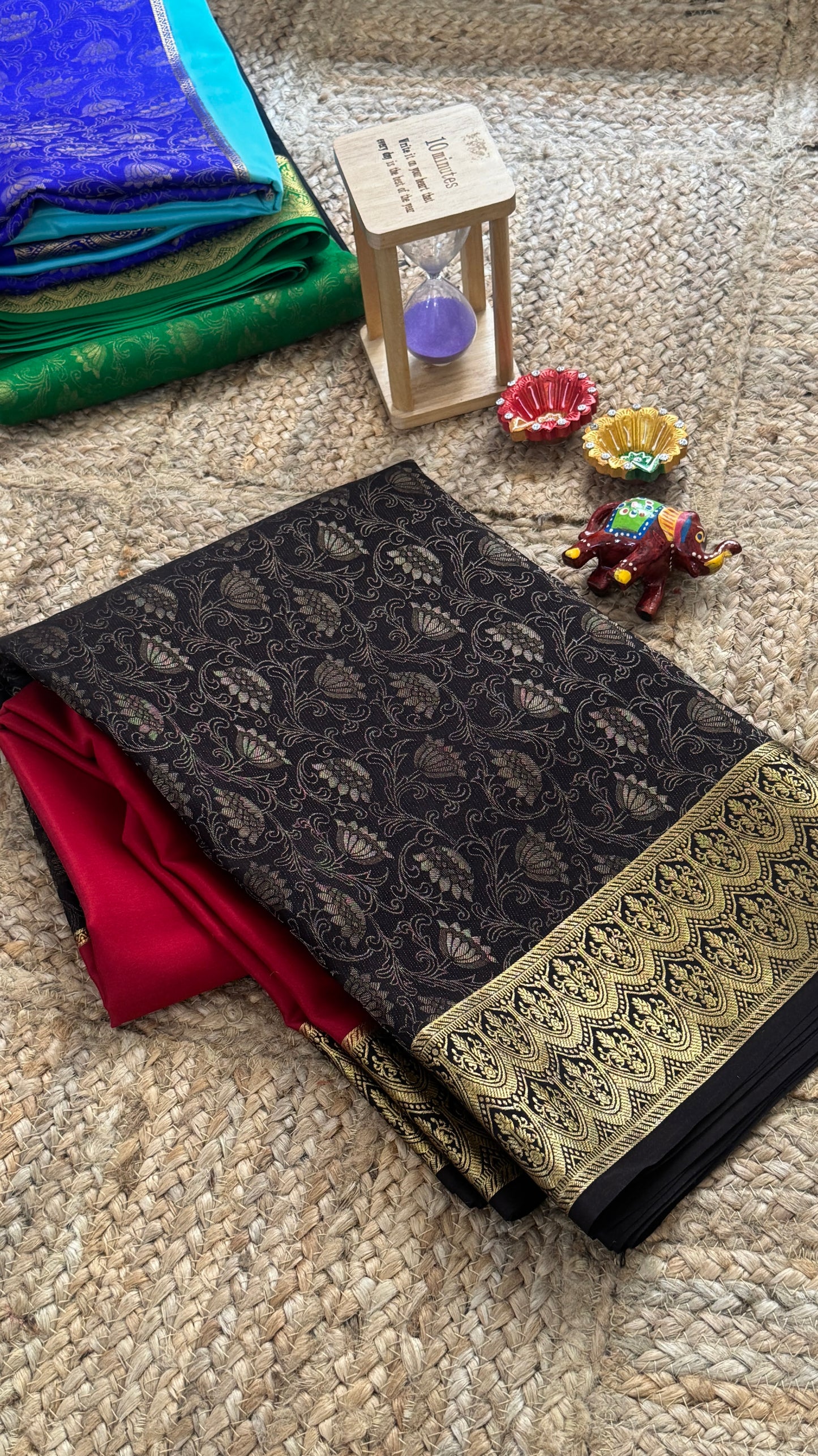 Pure Mysore Silk Saree - Half and Half Brocade - Red and Black