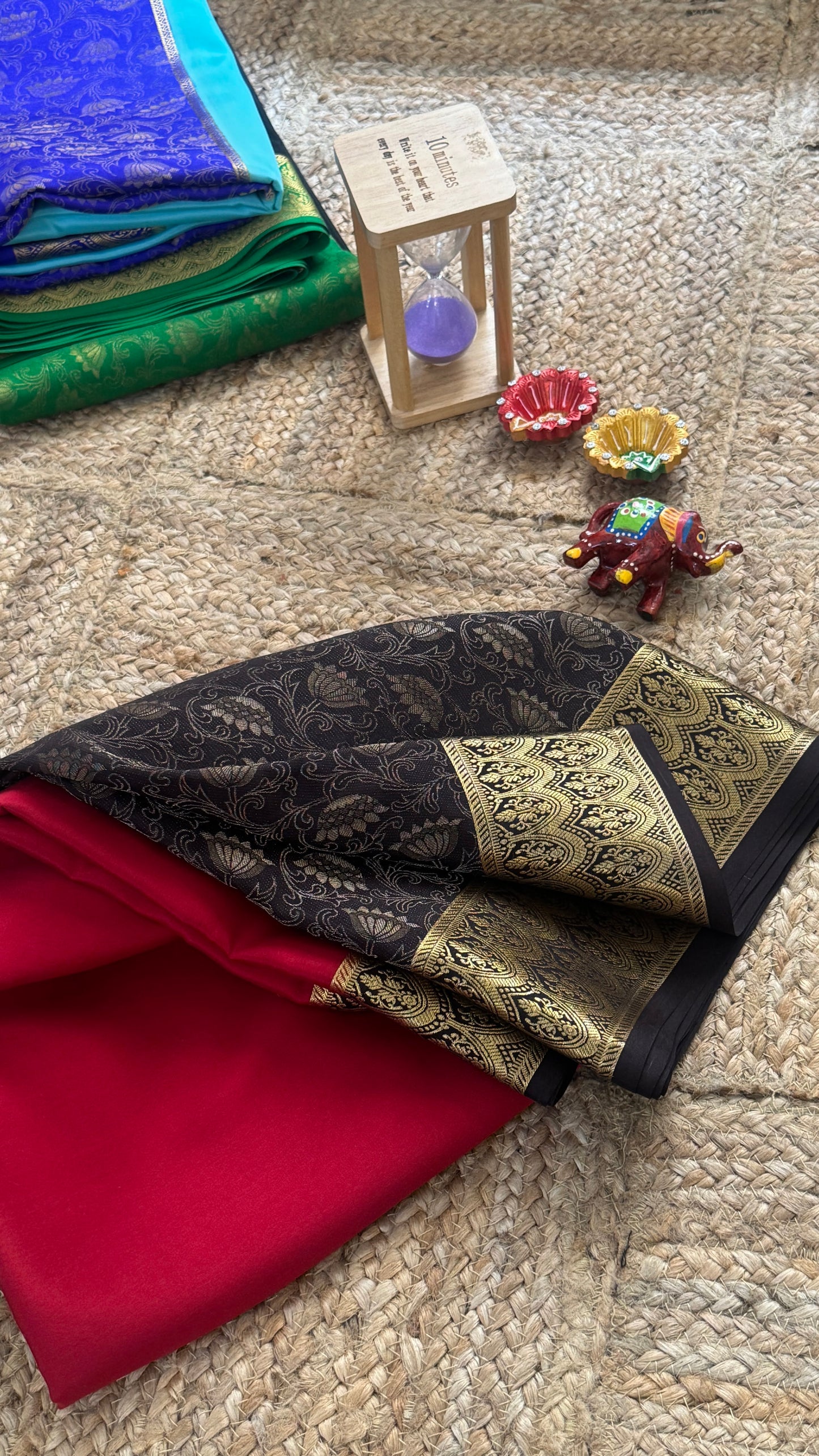 Pure Mysore Silk Saree - Half and Half Brocade - Red and Black