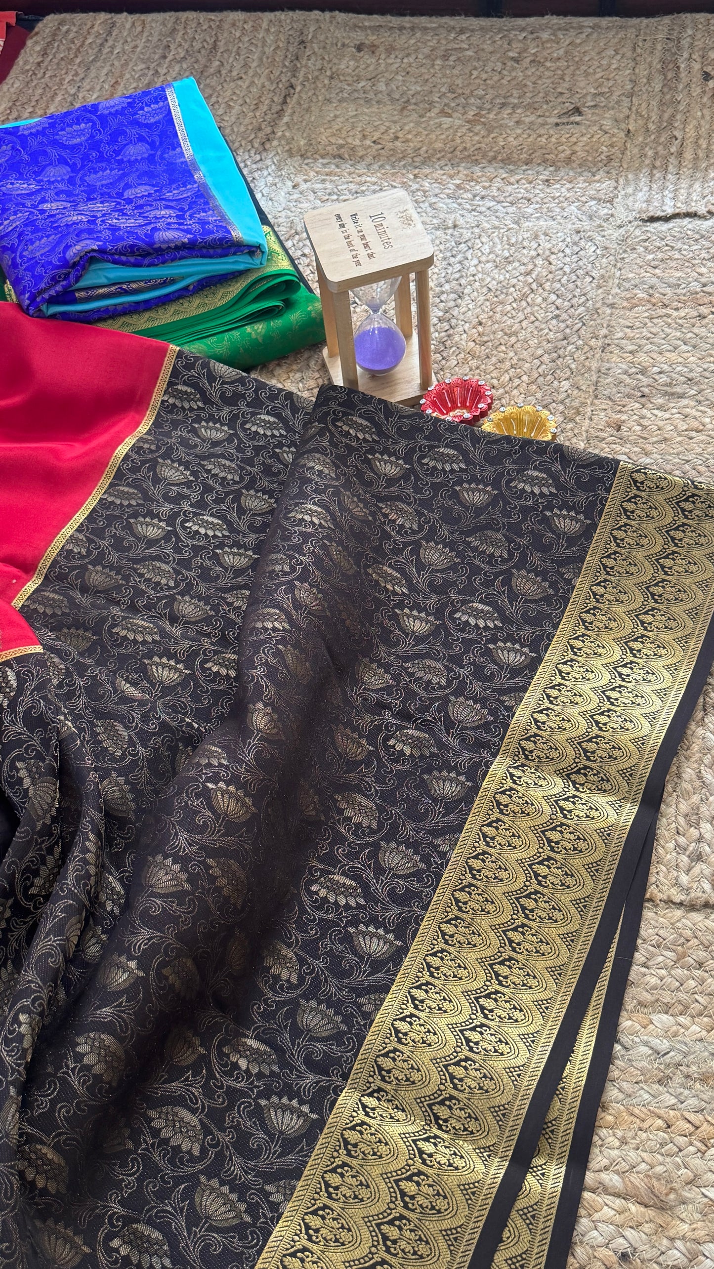 Pure Mysore Silk Saree - Half and Half Brocade - Red and Black