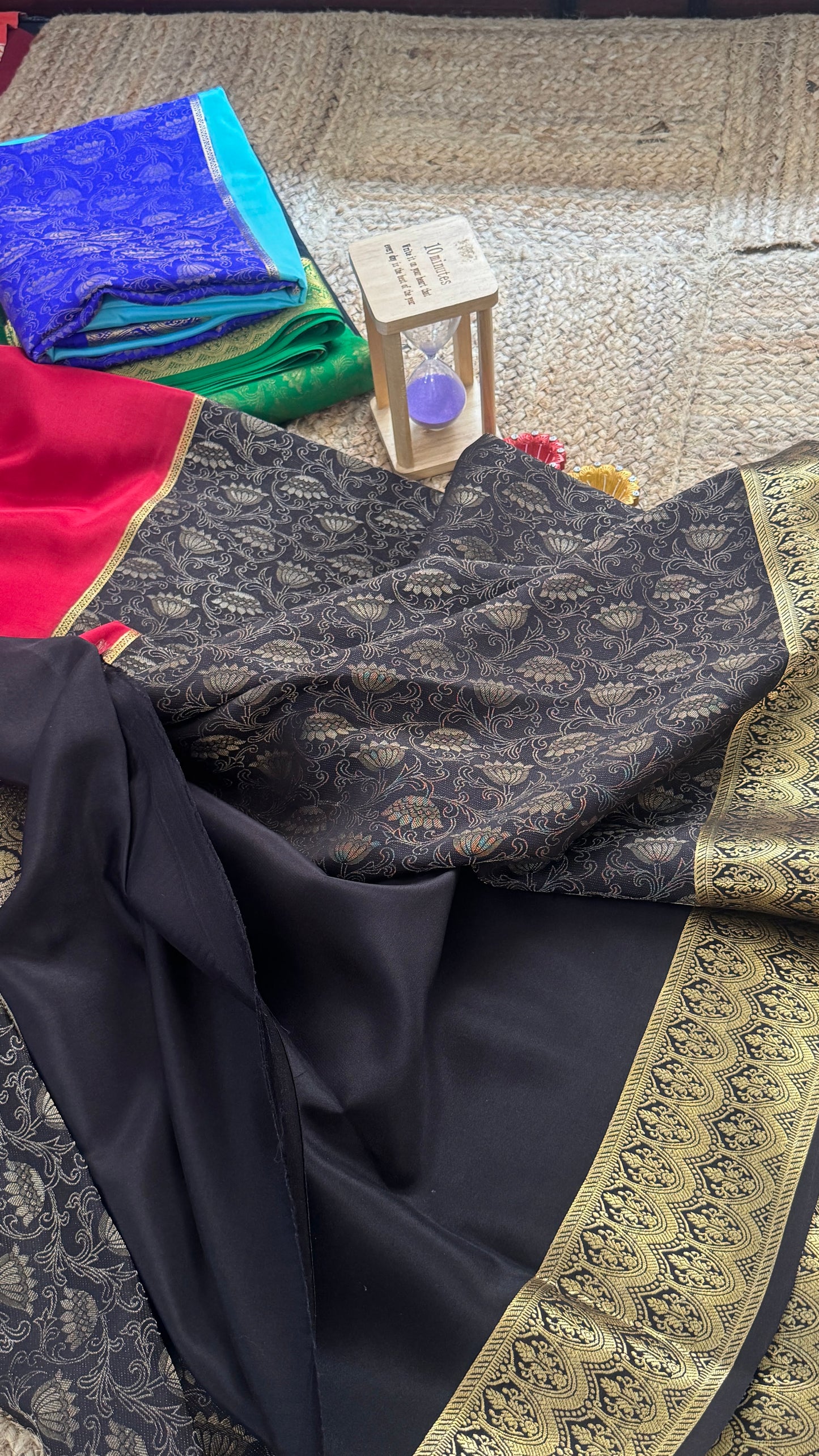 Pure Mysore Silk Saree - Half and Half Brocade - Red and Black