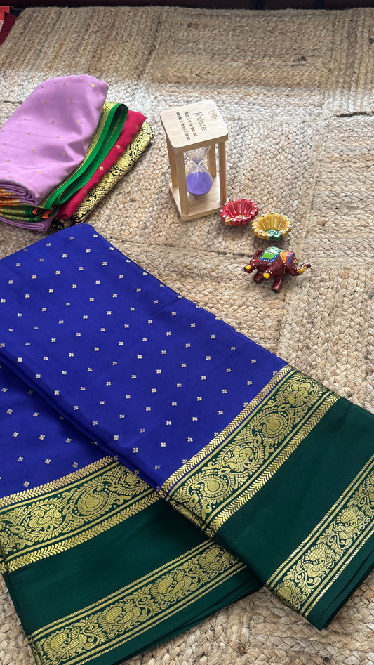 Pure Mysore Silk Saree - Body Button Bentex - Blue and Green