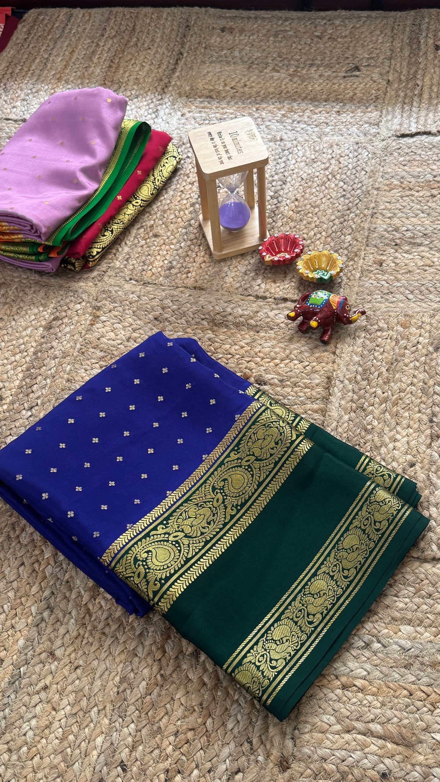 Pure Mysore Silk Saree - Body Button Bentex - Blue and Green