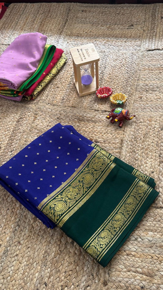 Pure Mysore Silk Saree - Body Button Bentex - Blue and Green