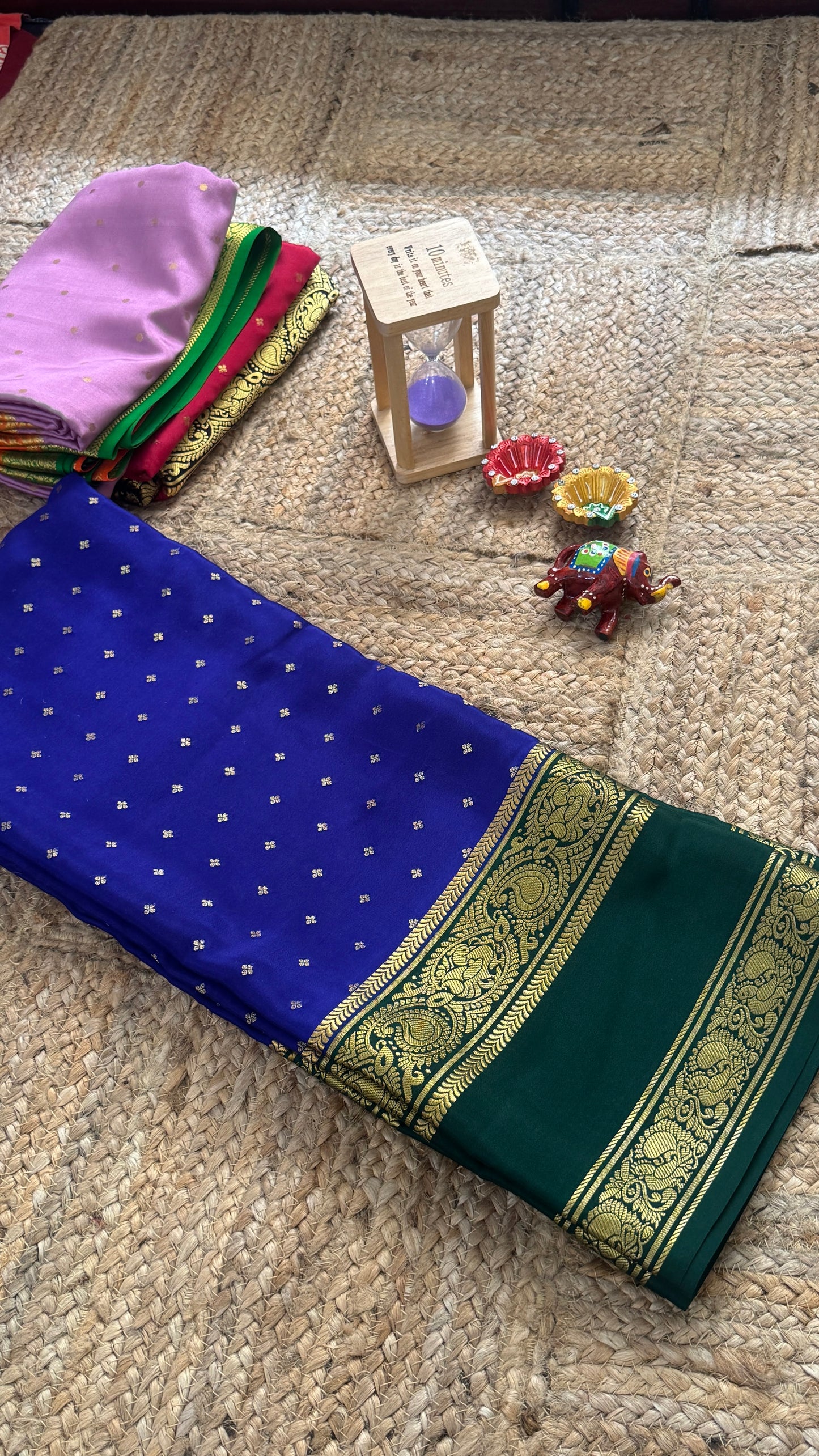 Pure Mysore Silk Saree - Body Button Bentex - Blue and Green
