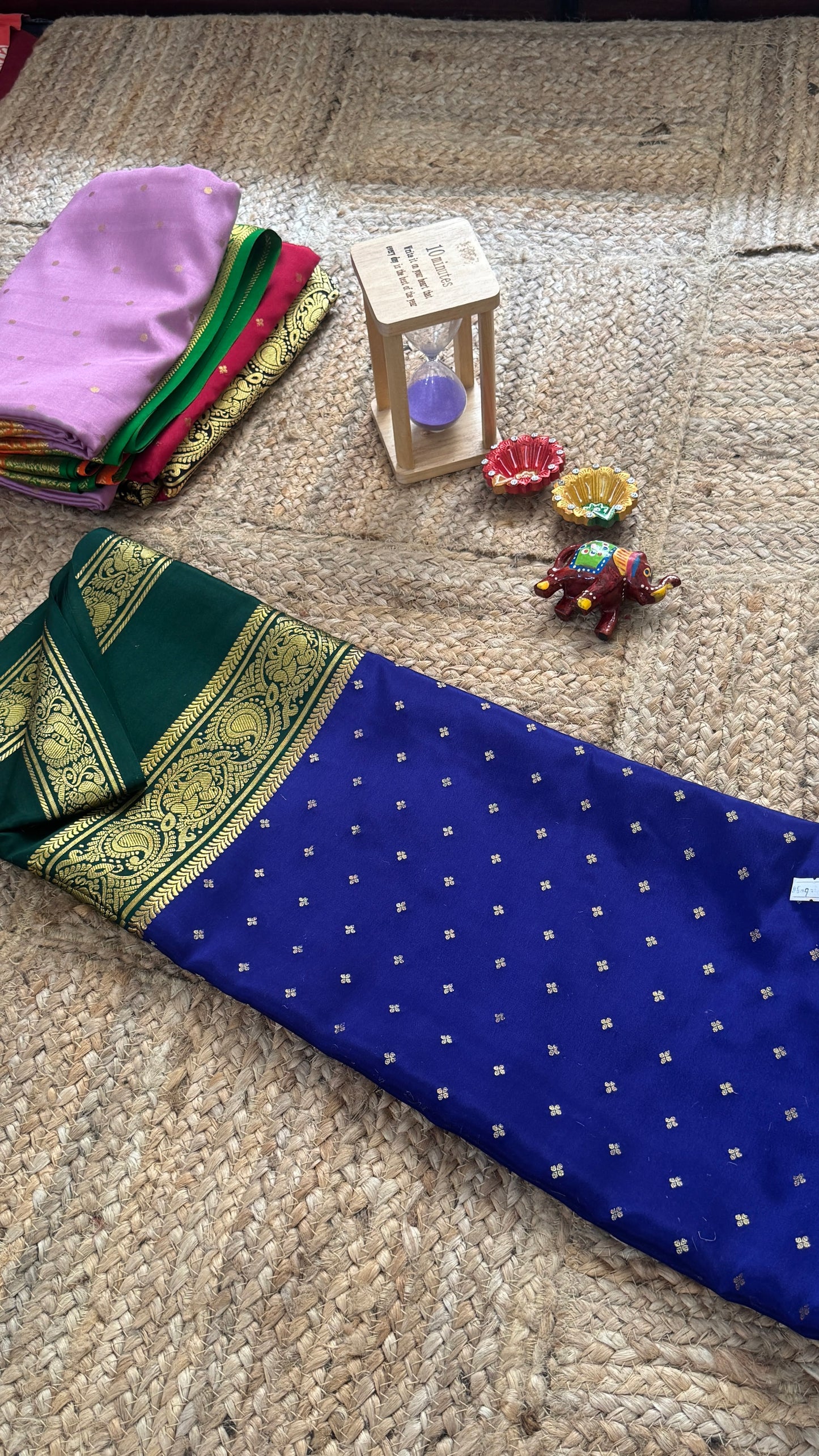 Pure Mysore Silk Saree - Body Button Bentex - Blue and Green