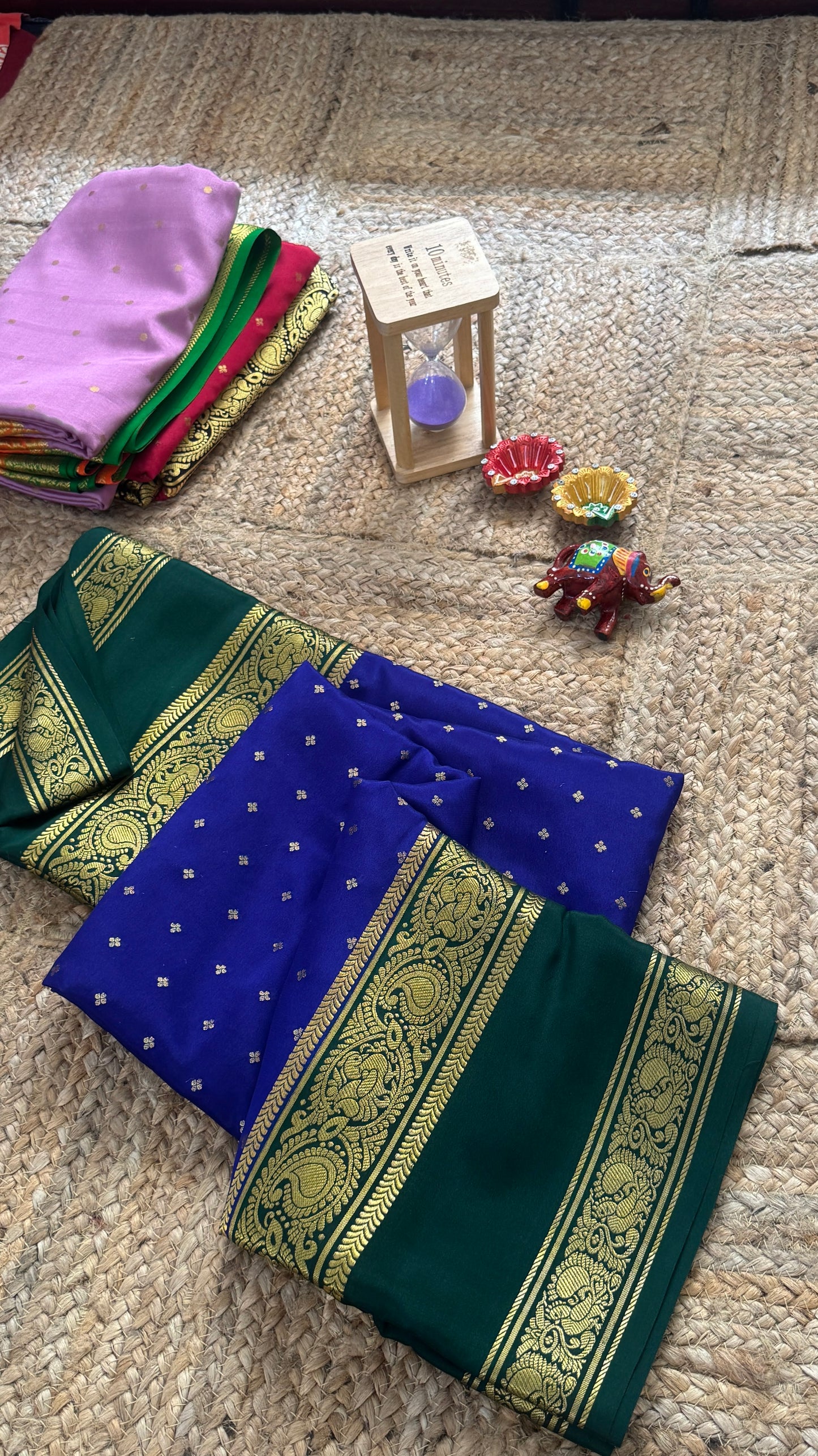 Pure Mysore Silk Saree - Body Button Bentex - Blue and Green