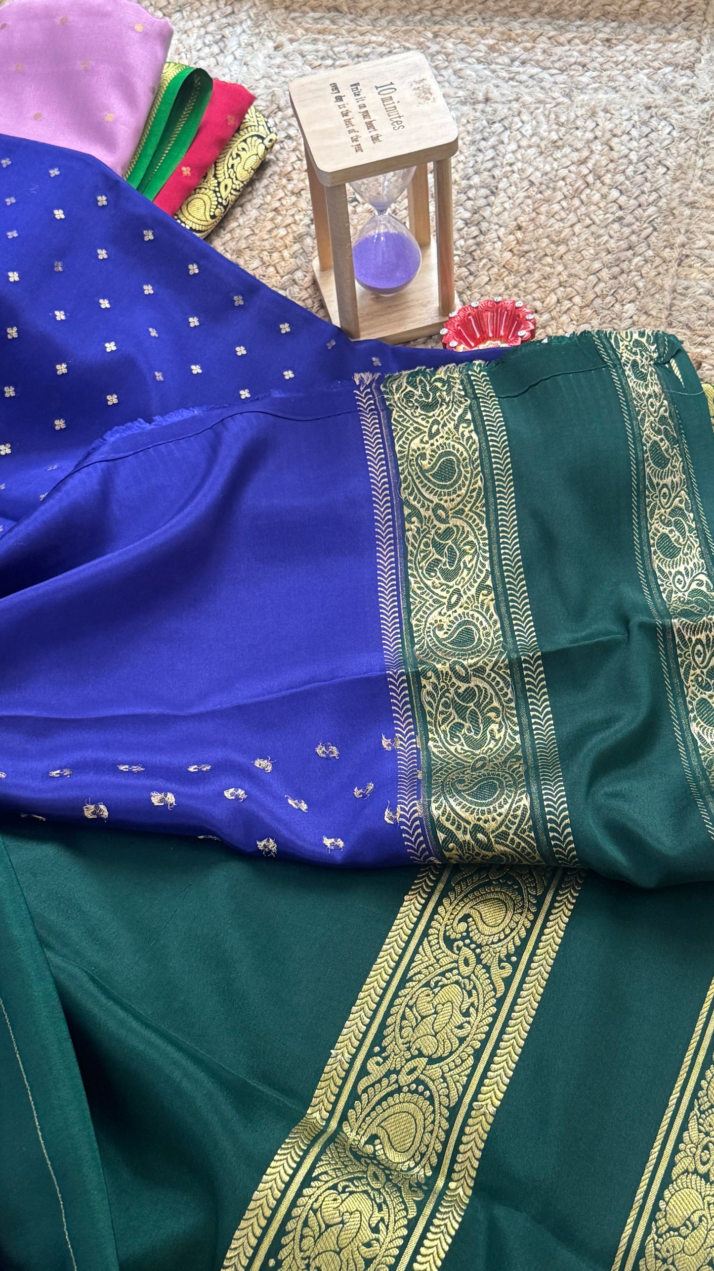 Pure Mysore Silk Saree - Body Button Bentex - Blue and Green