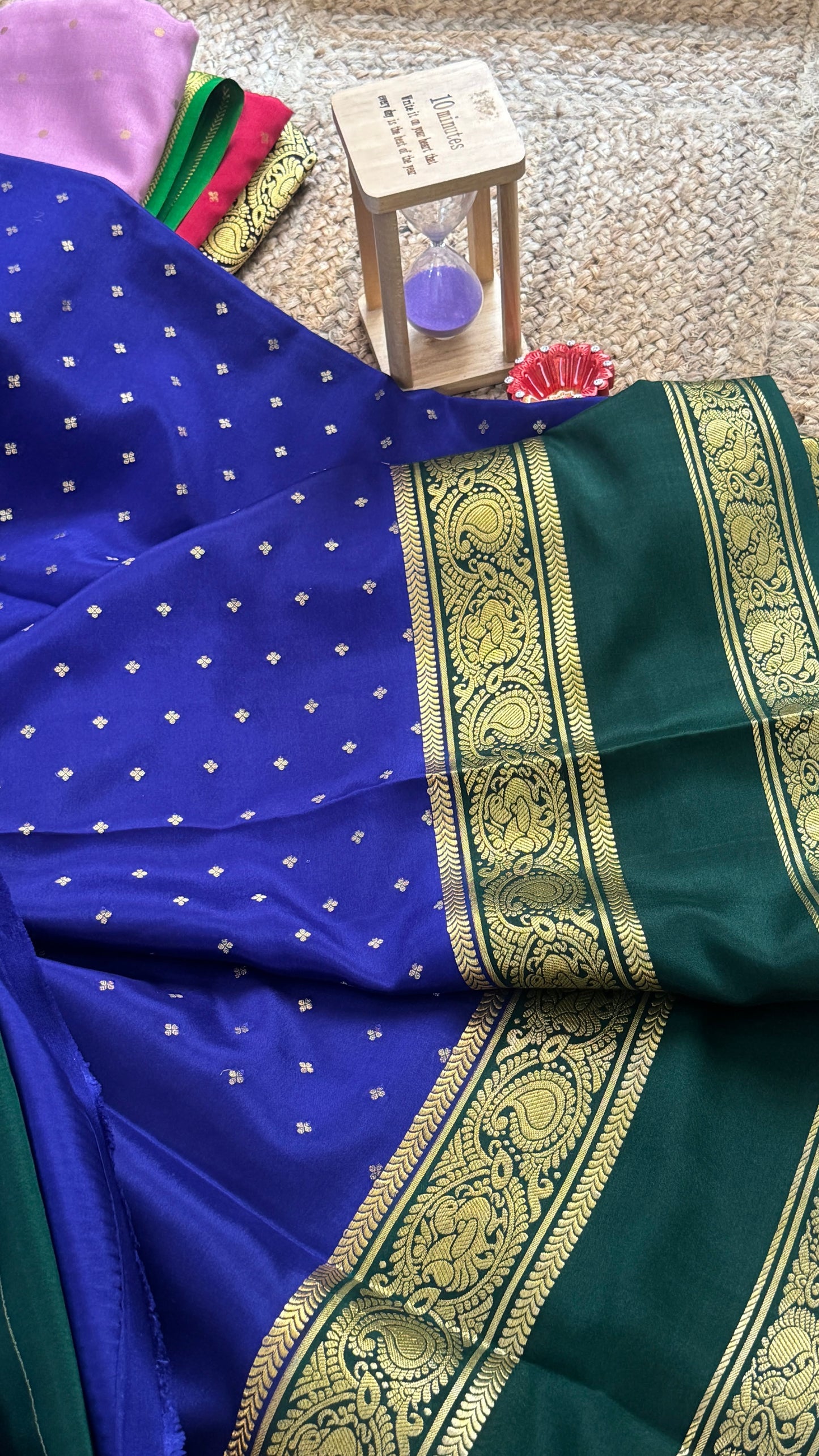 Pure Mysore Silk Saree - Body Button Bentex - Blue and Green