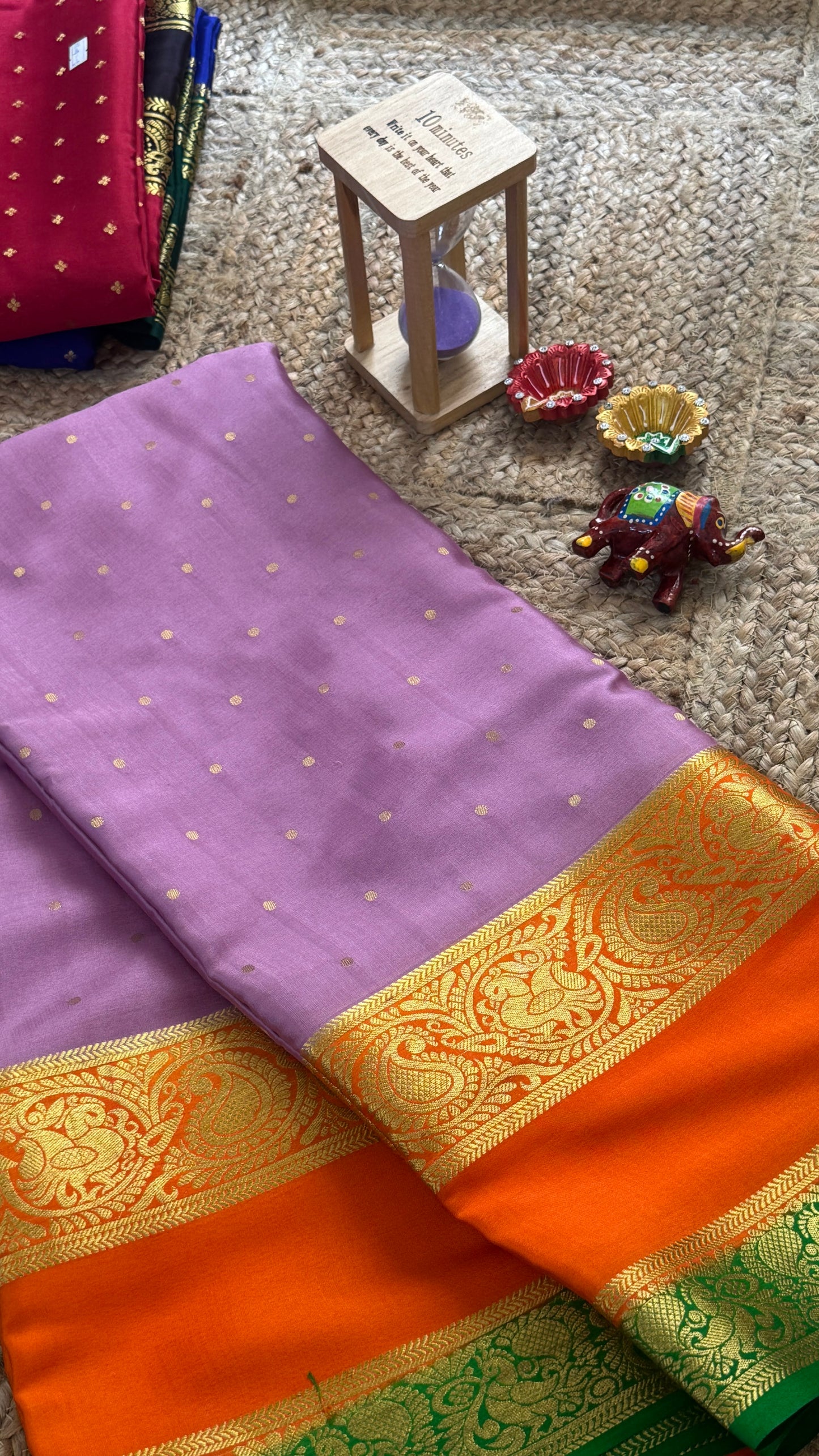 Pure Mysore Silk Saree - Body Button Bentex - Mauve Orange Green