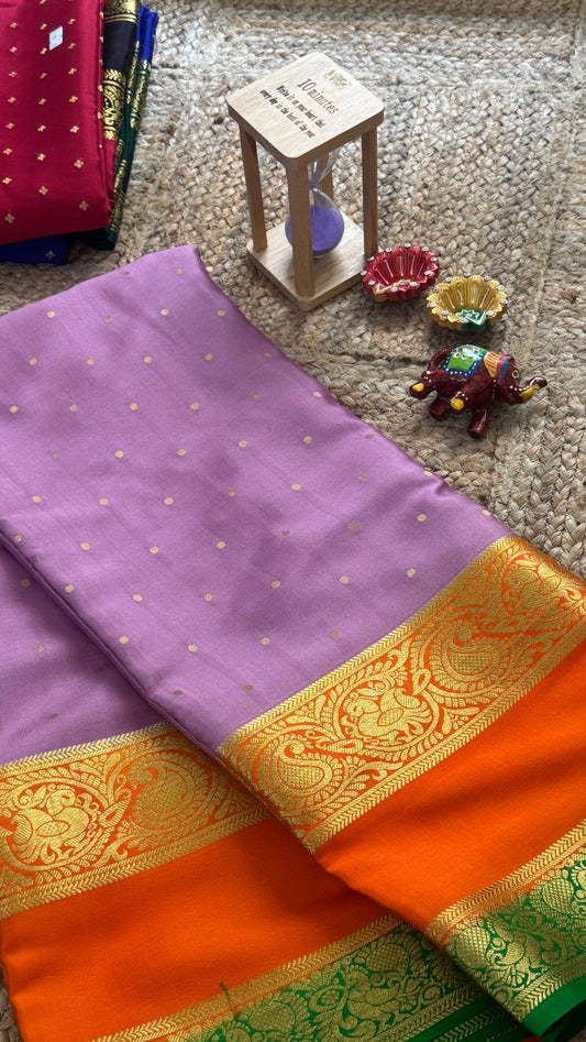 Pure Mysore Silk Saree - Body Button Bentex - Mauve Orange Green