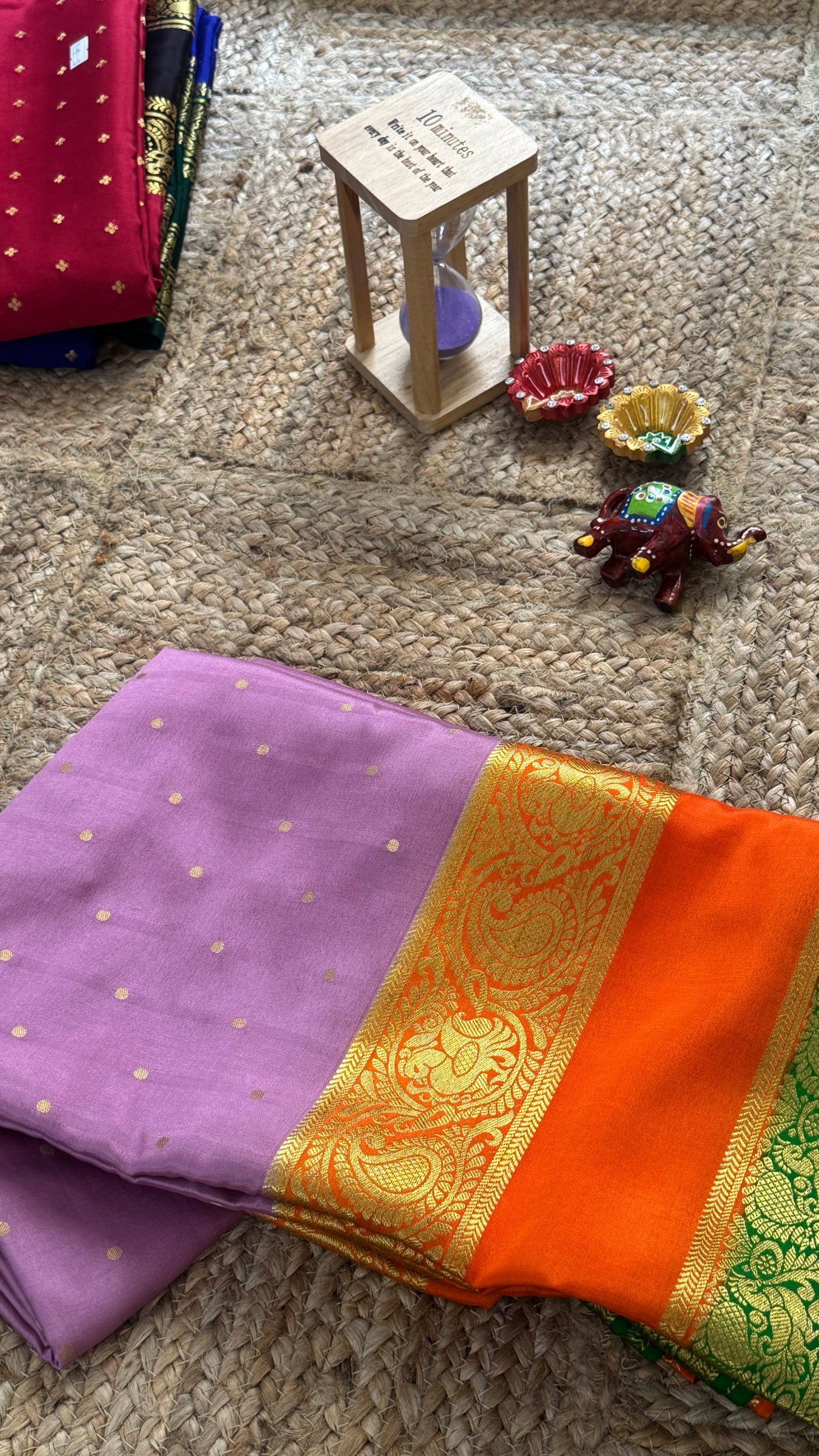 Pure Mysore Silk Saree - Body Button Bentex - Mauve Orange Green