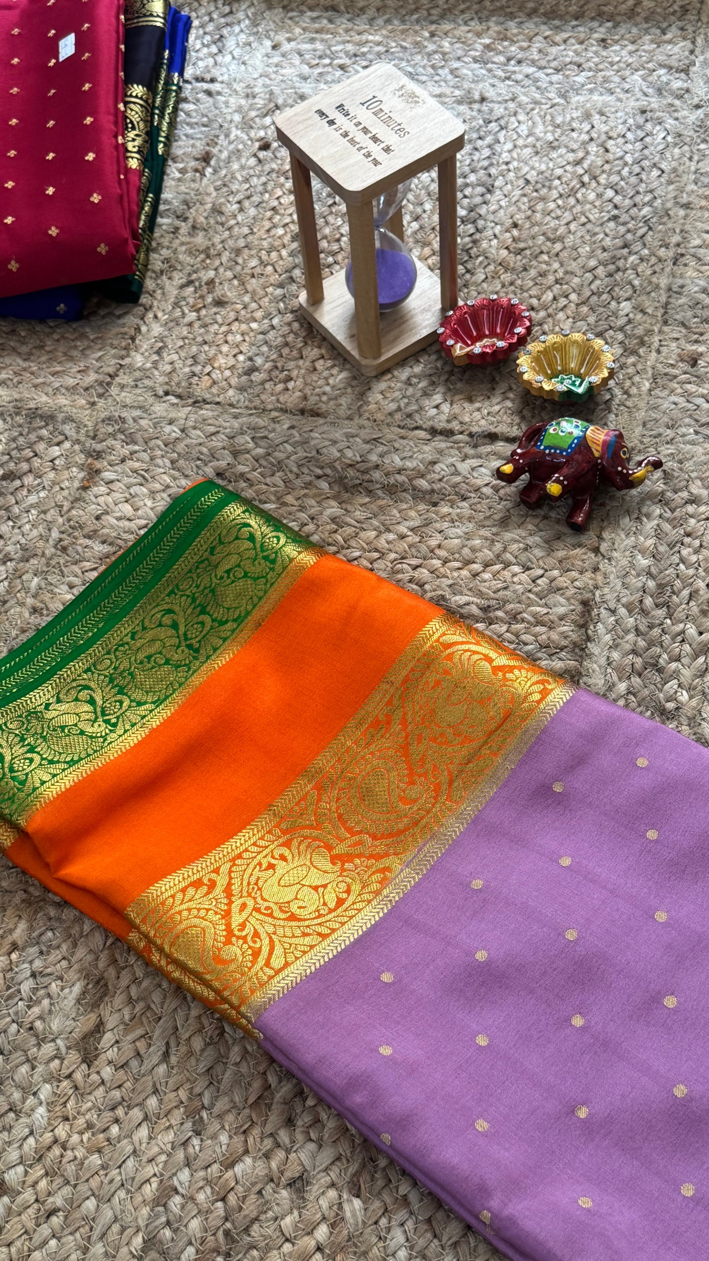 Pure Mysore Silk Saree - Body Button Bentex - Mauve Orange Green