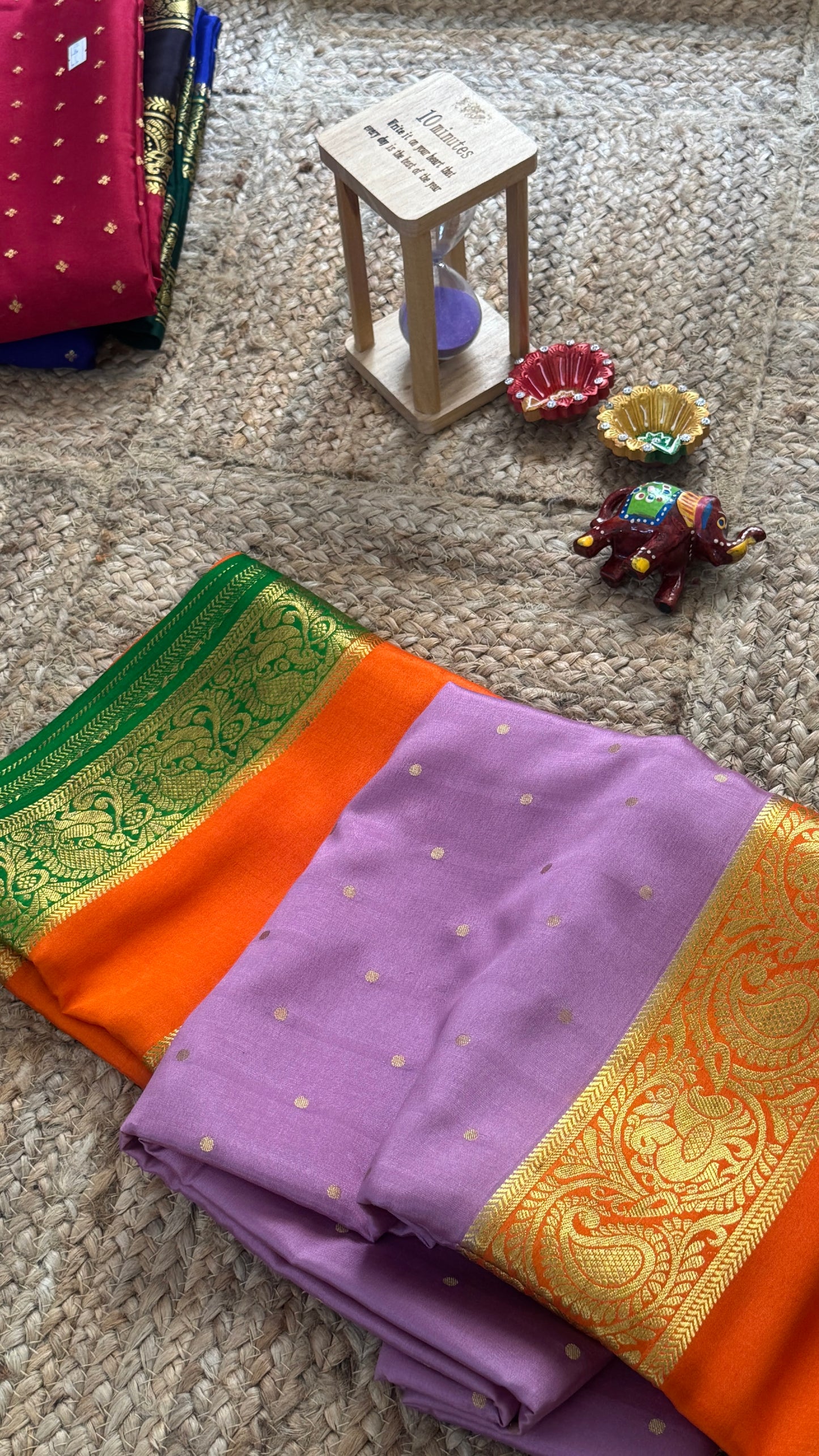 Pure Mysore Silk Saree - Body Button Bentex - Mauve Orange Green