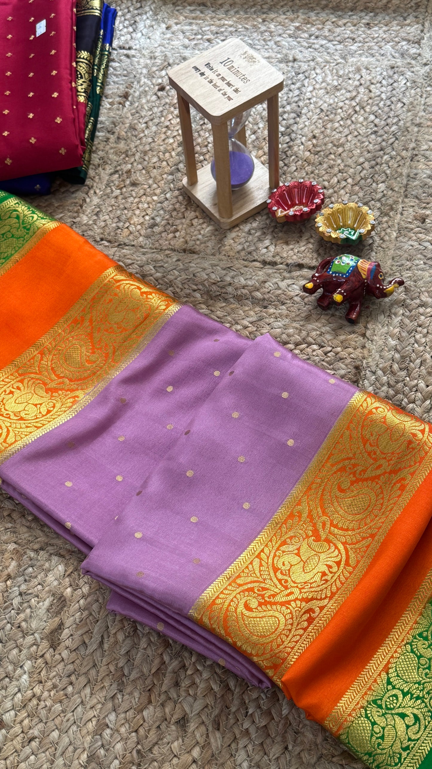 Pure Mysore Silk Saree - Body Button Bentex - Mauve Orange Green