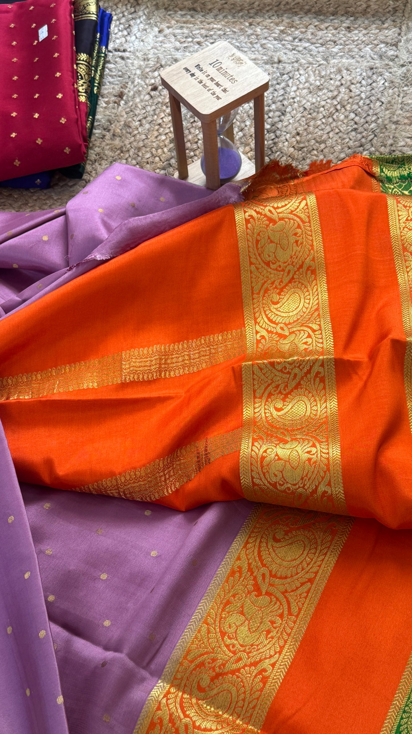 Pure Mysore Silk Saree - Body Button Bentex - Mauve Orange Green