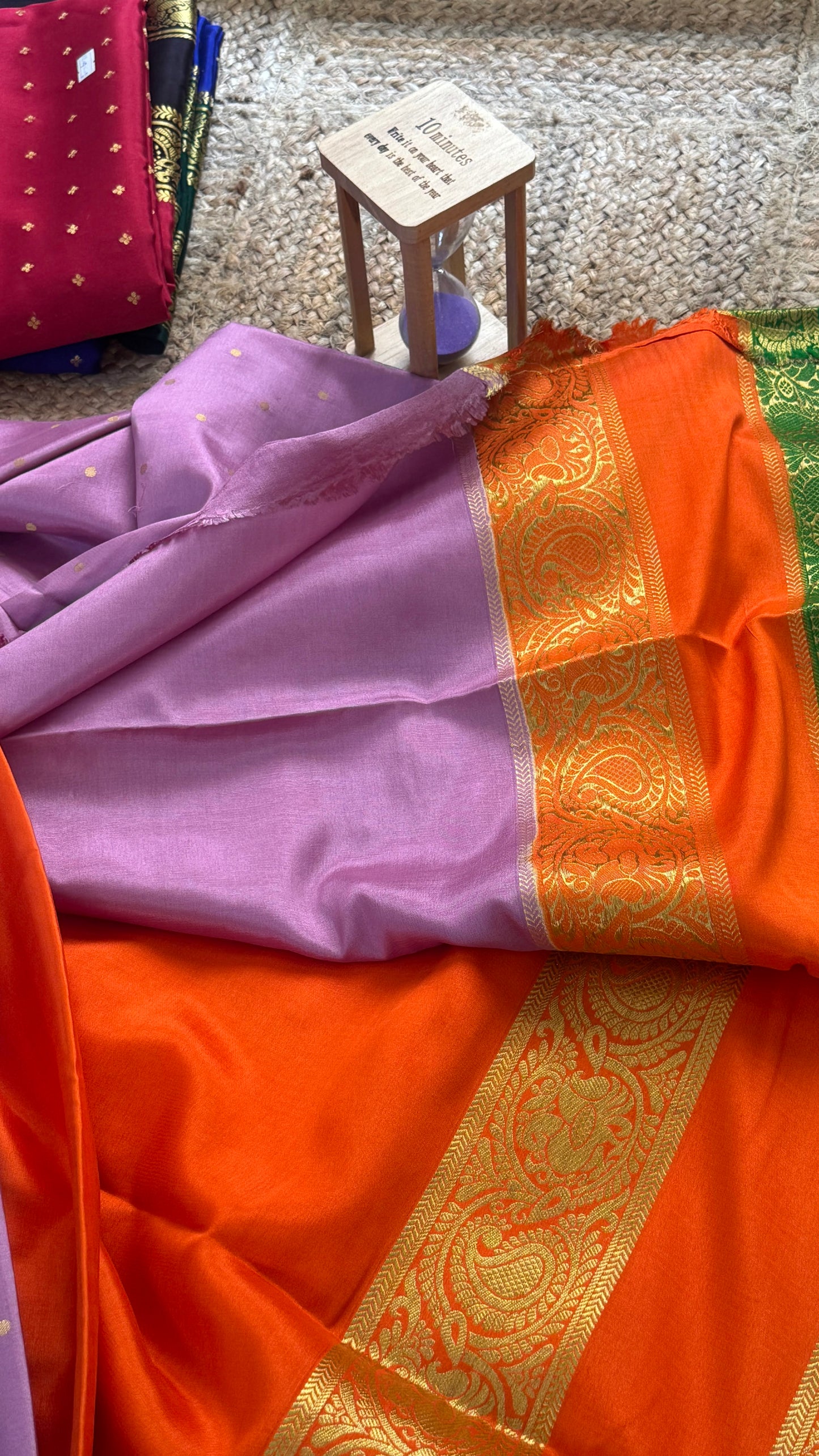 Pure Mysore Silk Saree - Body Button Bentex - Mauve Orange Green