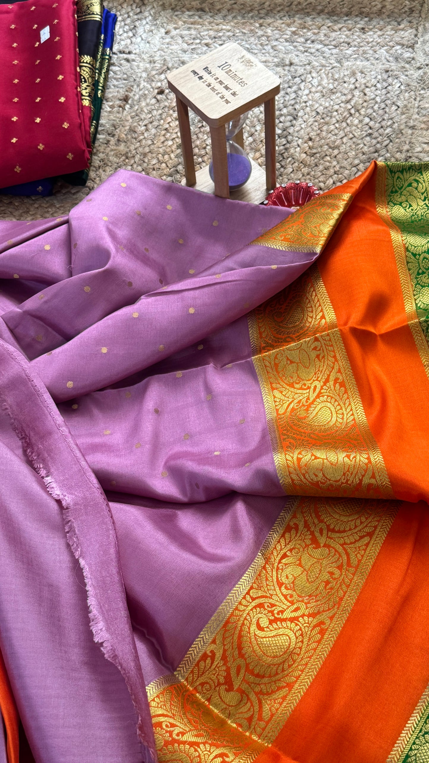 Pure Mysore Silk Saree - Body Button Bentex - Mauve Orange Green