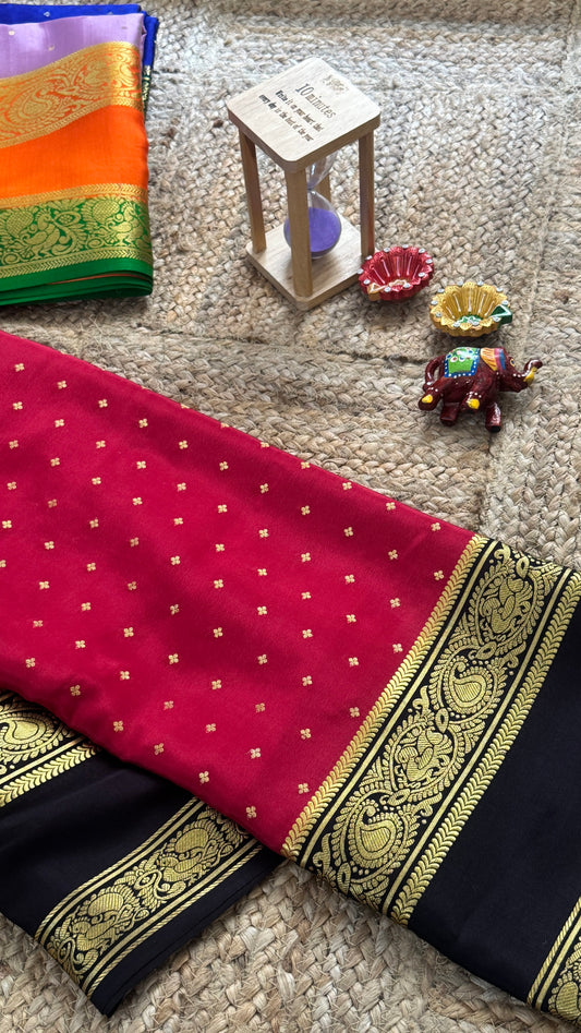 Pure Mysore Silk Saree - Body Button Bentex - Red and Black