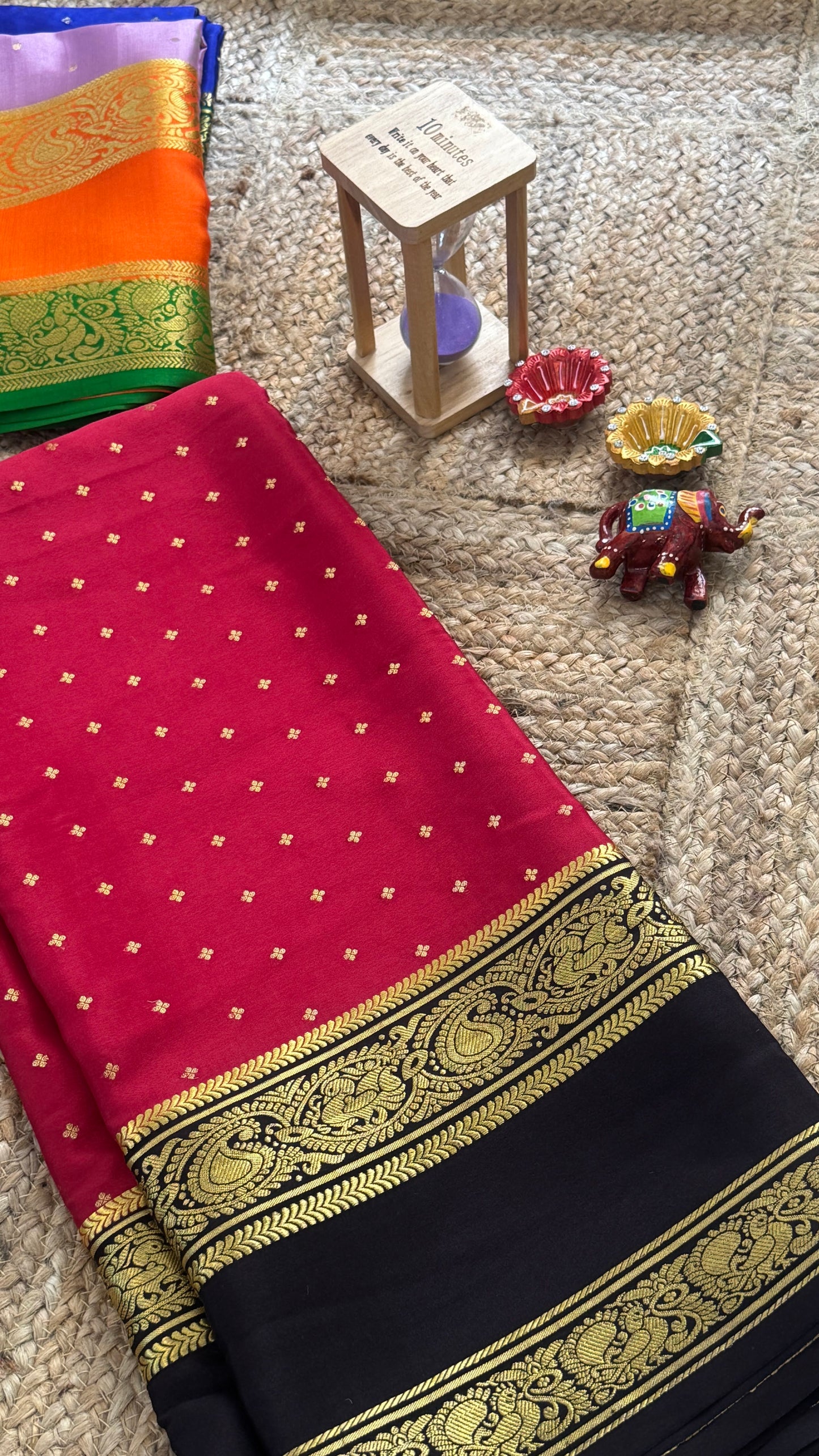 Pure Mysore Silk Saree - Body Button Bentex - Red and Black