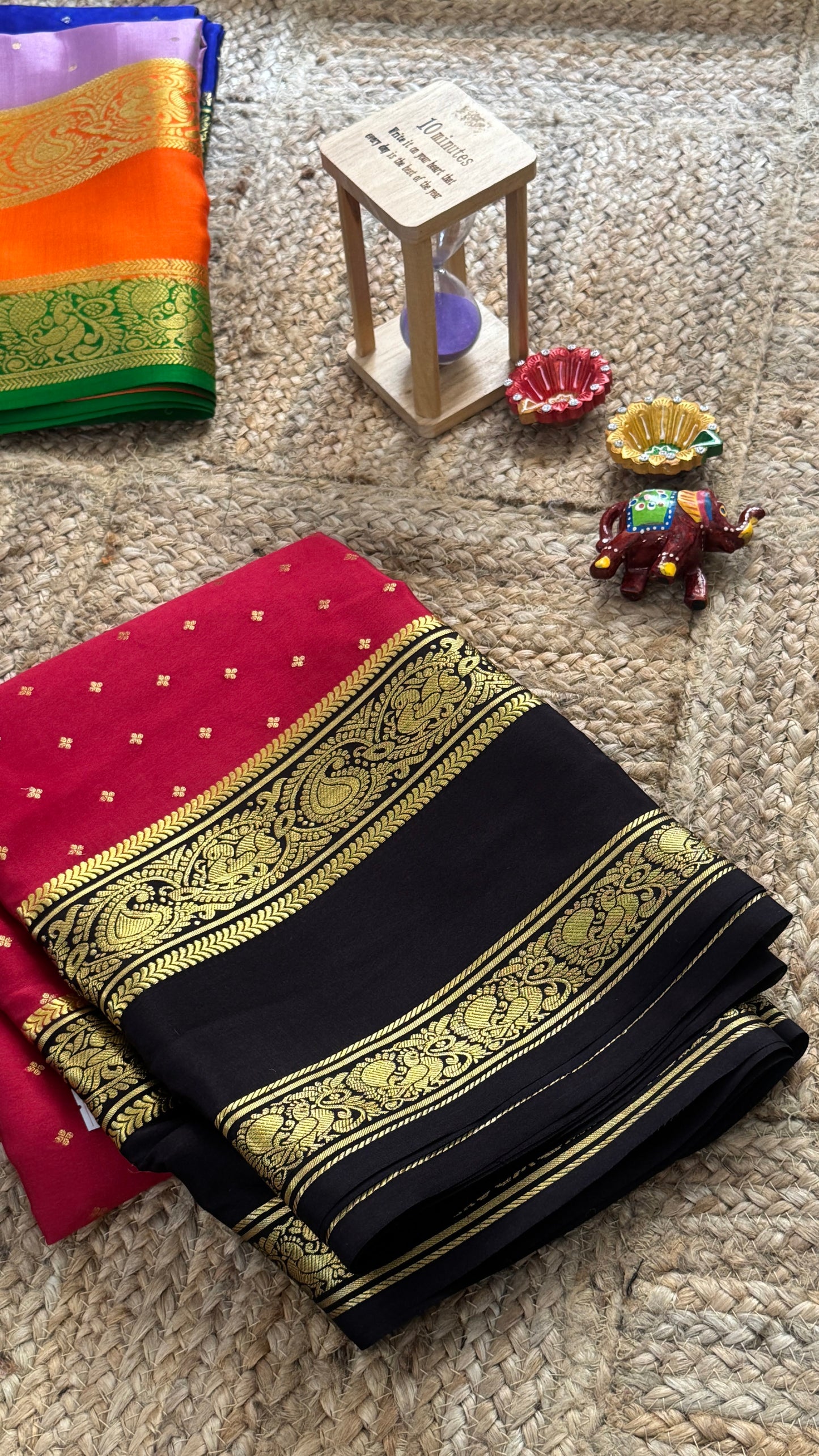 Pure Mysore Silk Saree - Body Button Bentex - Red and Black