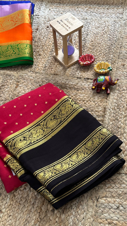 Pure Mysore Silk Saree - Body Button Bentex - Red and Black