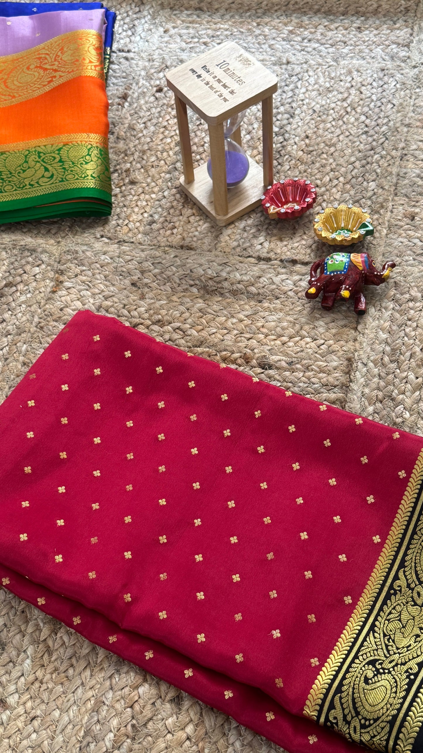 Pure Mysore Silk Saree - Body Button Bentex - Red and Black