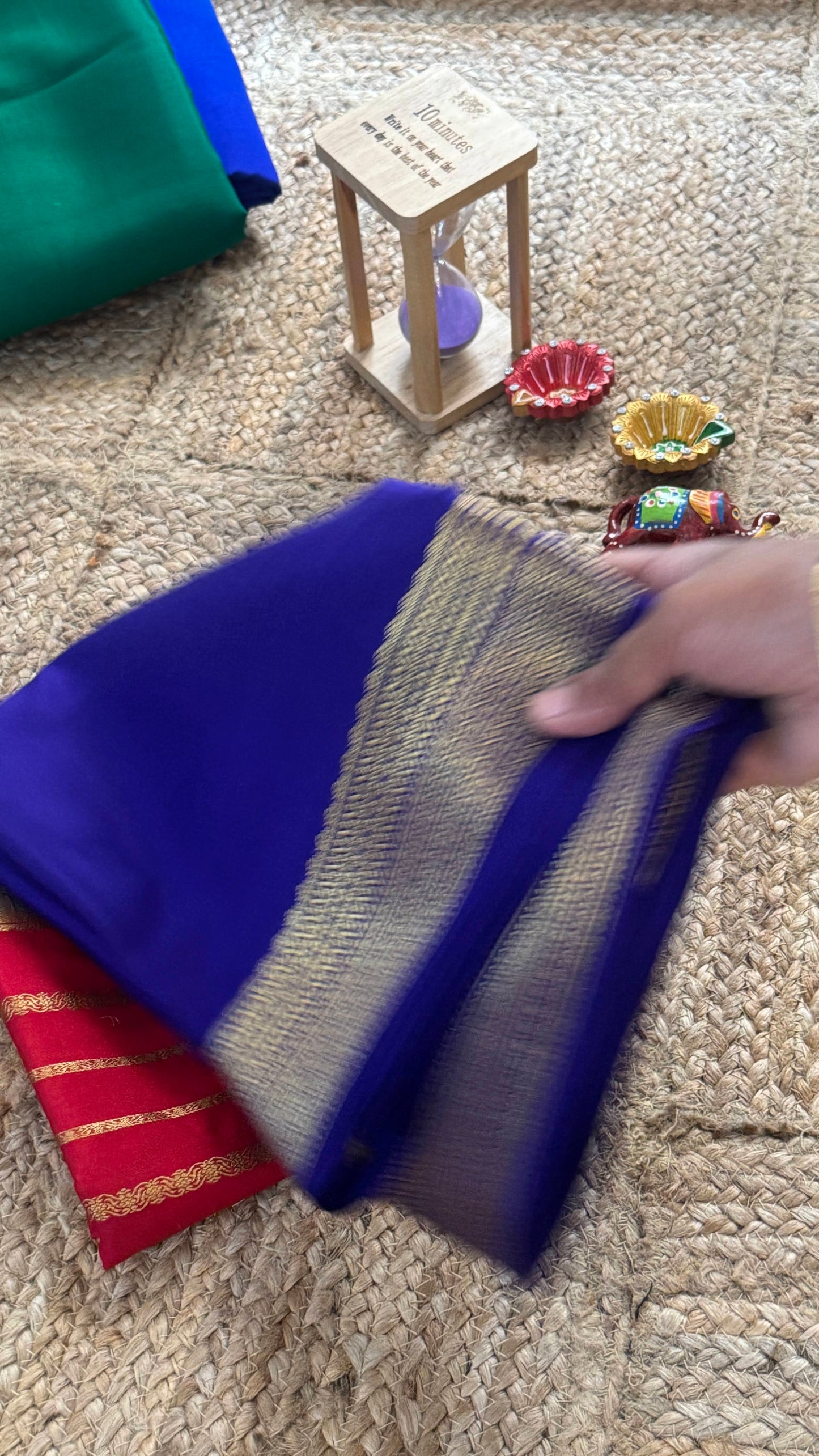 Pure Mysore Silk Saree - Center Stripes - Blue and Red