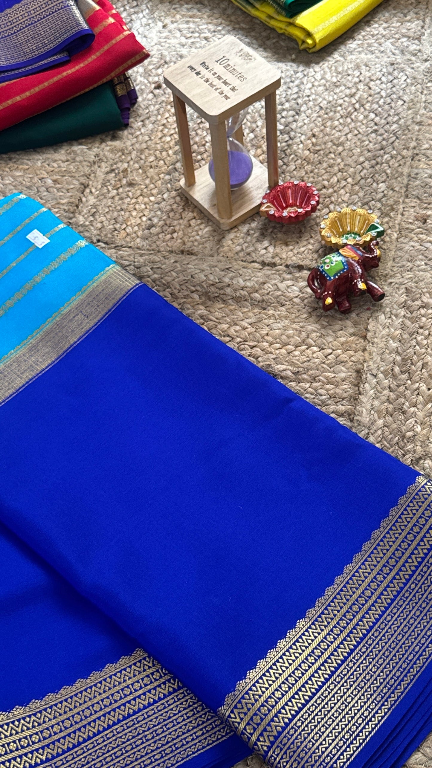 Pure Mysore Silk Saree - Center Stripes - Blue and Royal Blue
