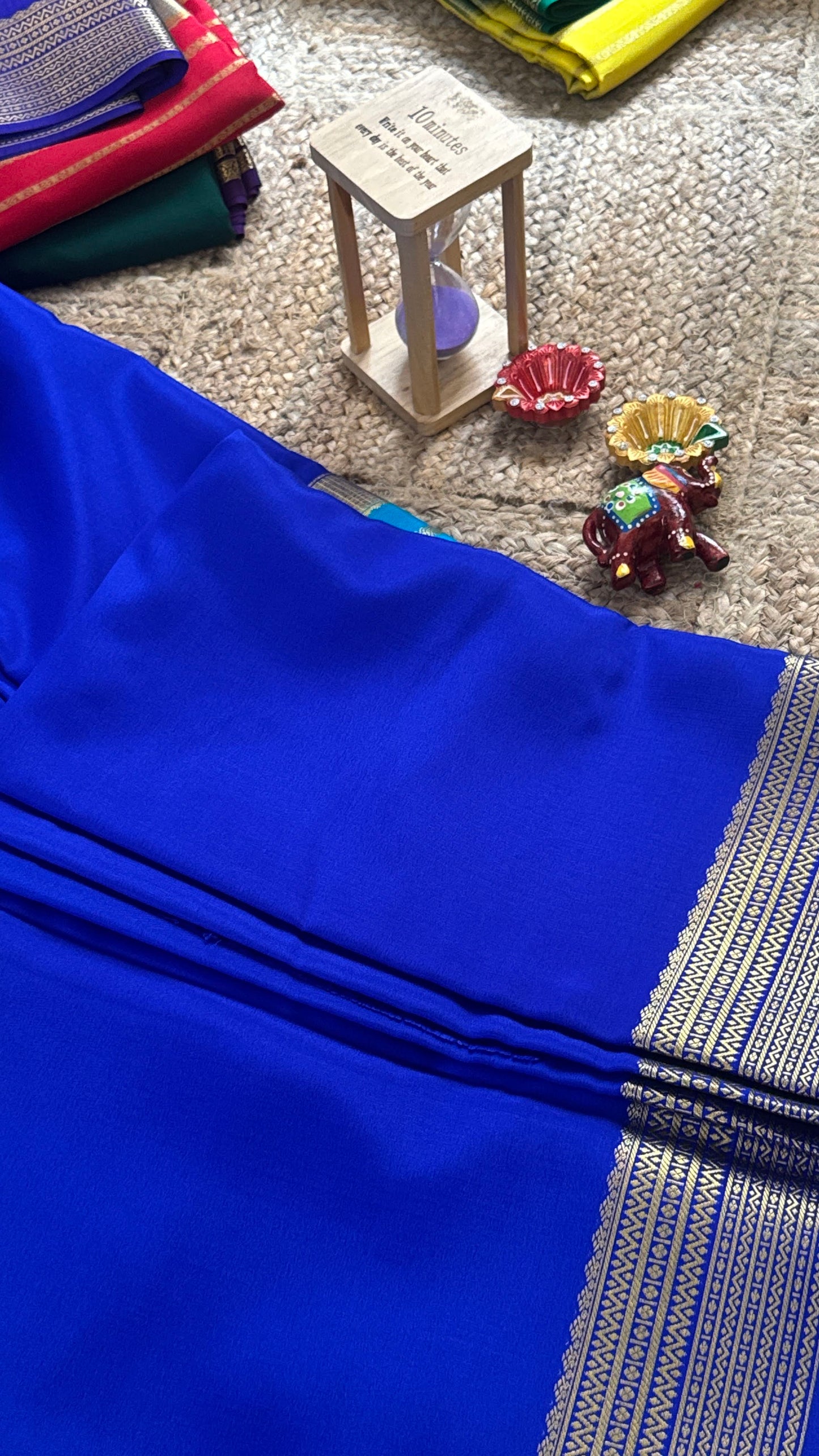 Pure Mysore Silk Saree - Center Stripes - Blue and Royal Blue