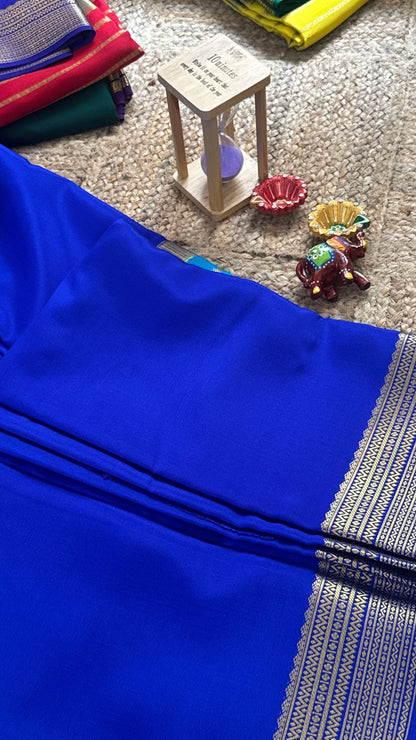 Pure Mysore Silk Saree - Center Stripes - Blue and Royal Blue