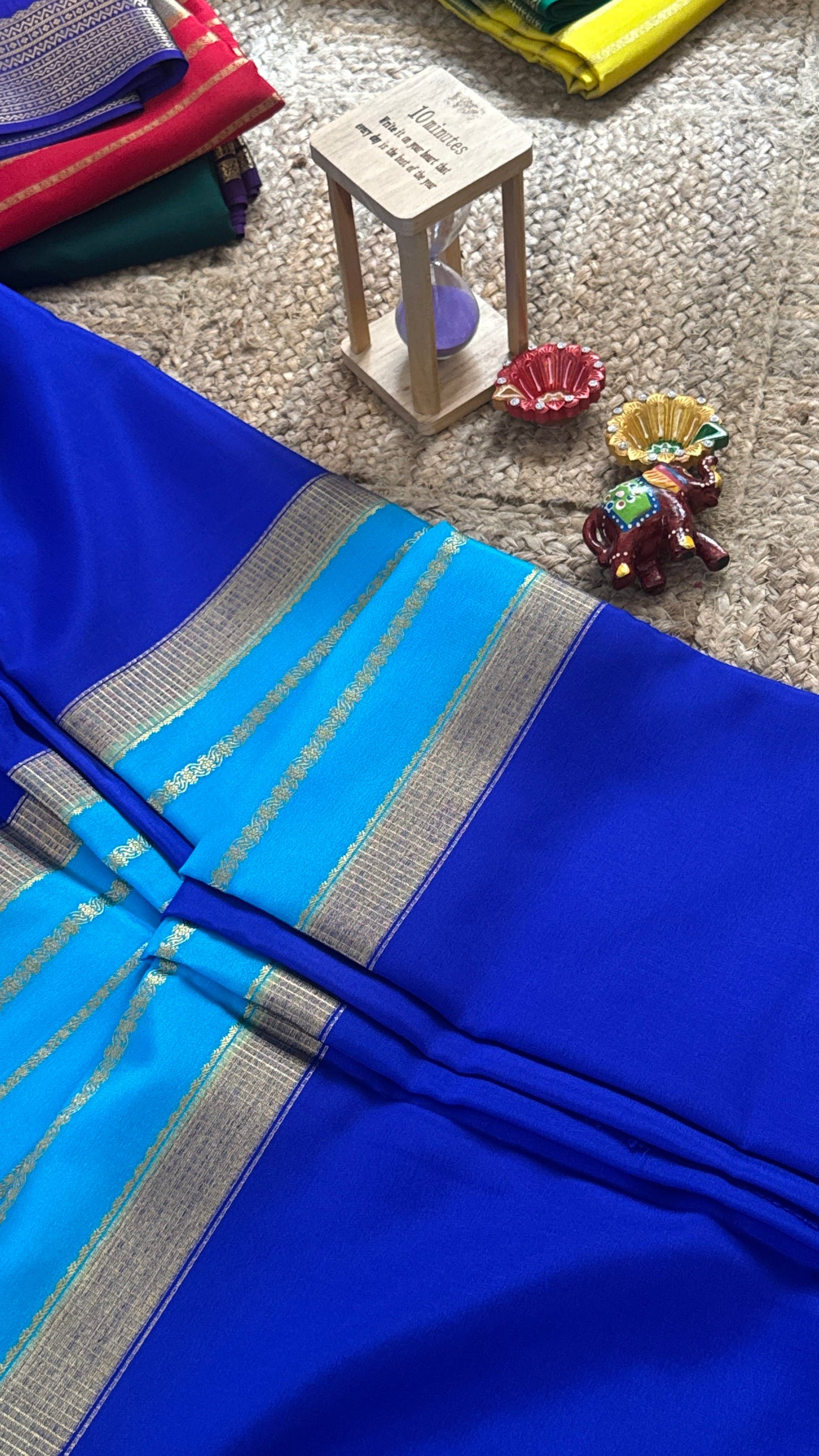 Pure Mysore Silk Saree - Center Stripes - Blue and Royal Blue