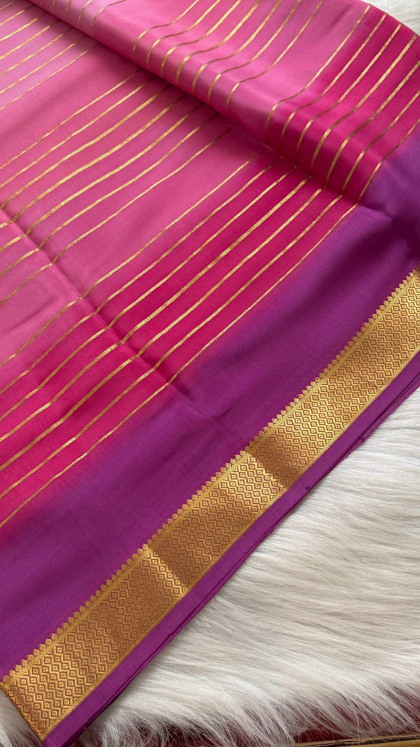 Pure Mysore Silk Sarees - Bespoke Drapes - Pink and Purplee