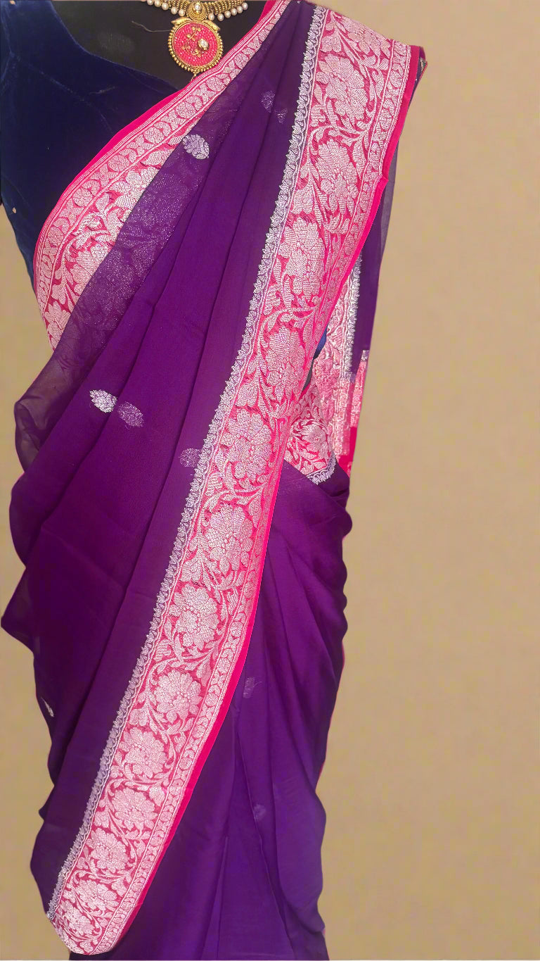 Premium Pure Chiffon Saree - Purple