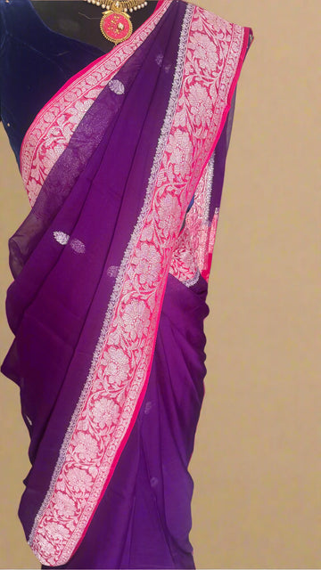 Premium Pure Chiffon Saree - Purple