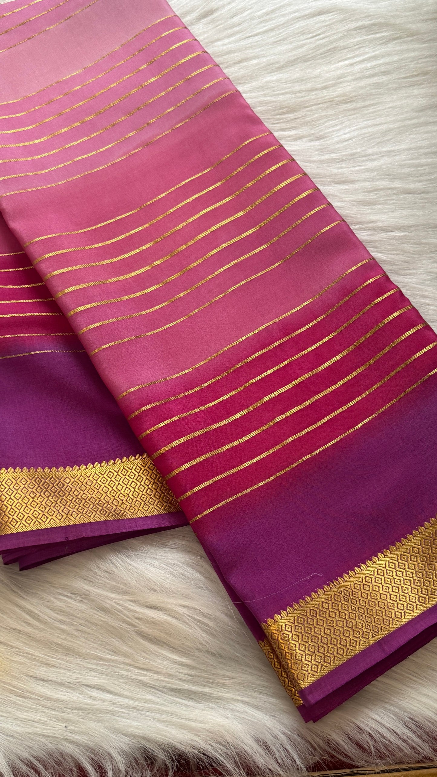 Pure Mysore Silk Sarees - Bespoke Drapes - Pink and Purplee