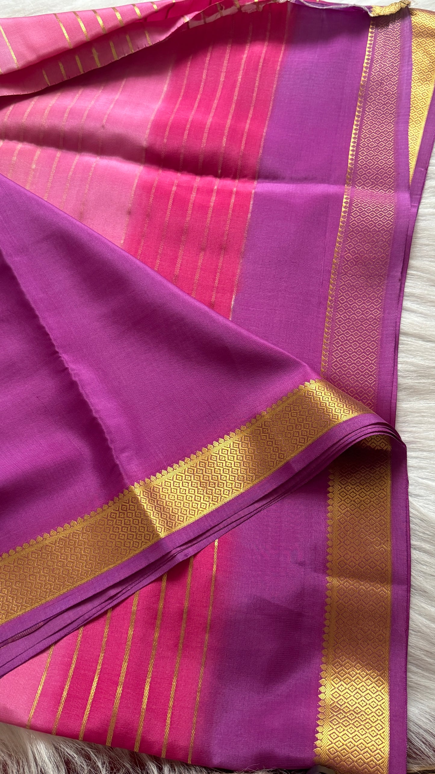 Pure Mysore Silk Sarees - Bespoke Drapes - Pink and Purplee