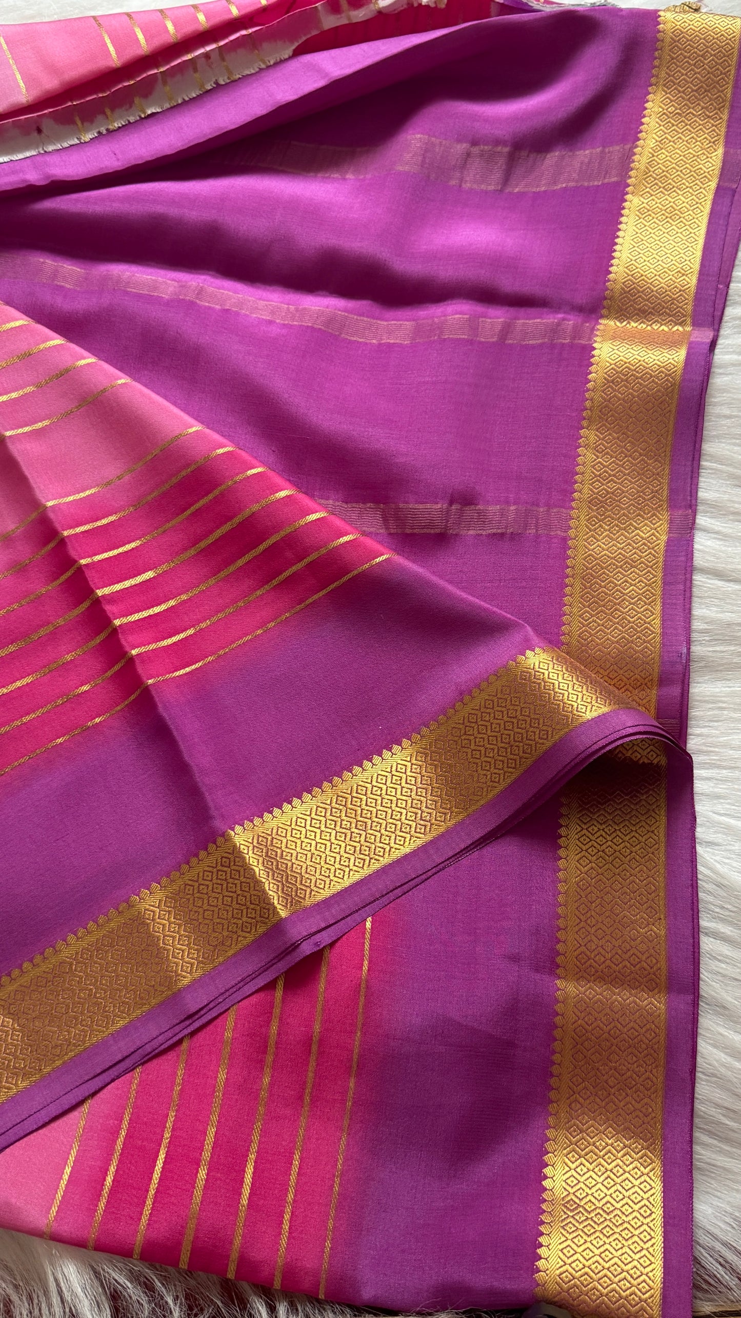 Pure Mysore Silk Sarees - Bespoke Drapes - Pink and Purplee