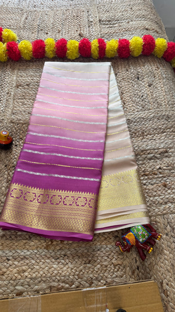 Pure Mysore Silk Sarees - Bespoke Brush Dyeing - Purple to Beige