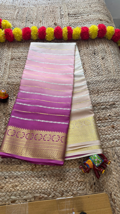 Pure Mysore Silk Sarees - Bespoke Brush Dyeing - Purple to Beige