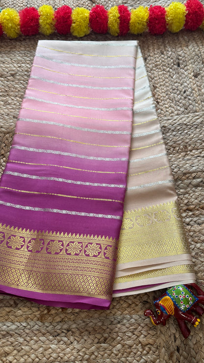 Pure Mysore Silk Sarees - Bespoke Brush Dyeing - Purple to Beige