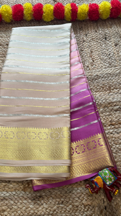 Pure Mysore Silk Sarees - Bespoke Brush Dyeing - Purple to Beige