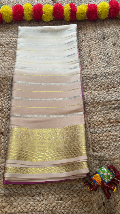 Pure Mysore Silk Sarees - Bespoke Brush Dyeing - Purple to Beige