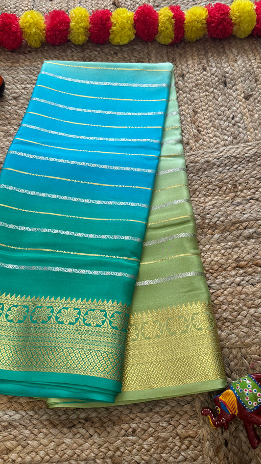 Pure Mysore Silk Sarees - Bespoke Brush Dyeing - Blue to Green