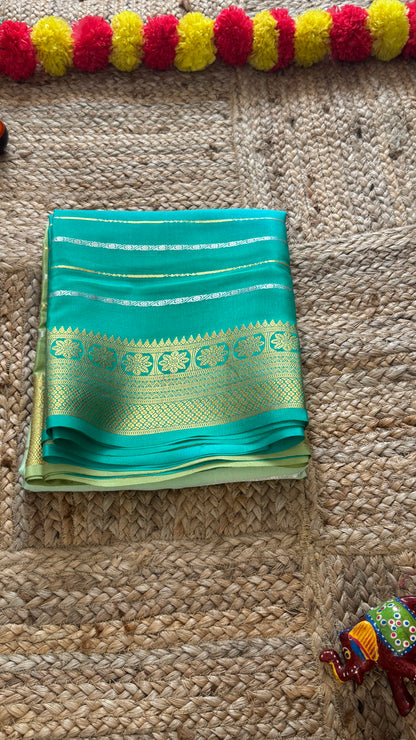 Pure Mysore Silk Sarees - Bespoke Brush Dyeing - Blue to Green