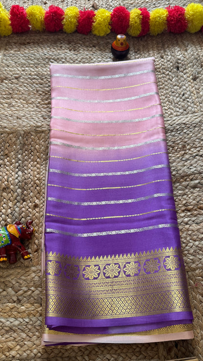 Pure Mysore Silk Sarees - Bespoke Brush Dyeing - Purple to Pink