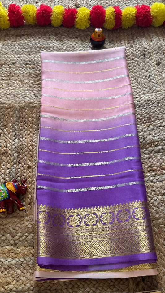 Pure Mysore Silk Sarees - Bespoke Brush Dyeing - Purple to Pink